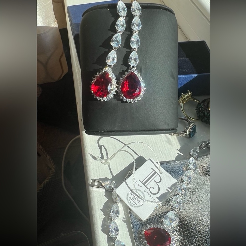 4.2ct Ruby Oval Cut Dangle Swarovski Elements Ear… - image 5